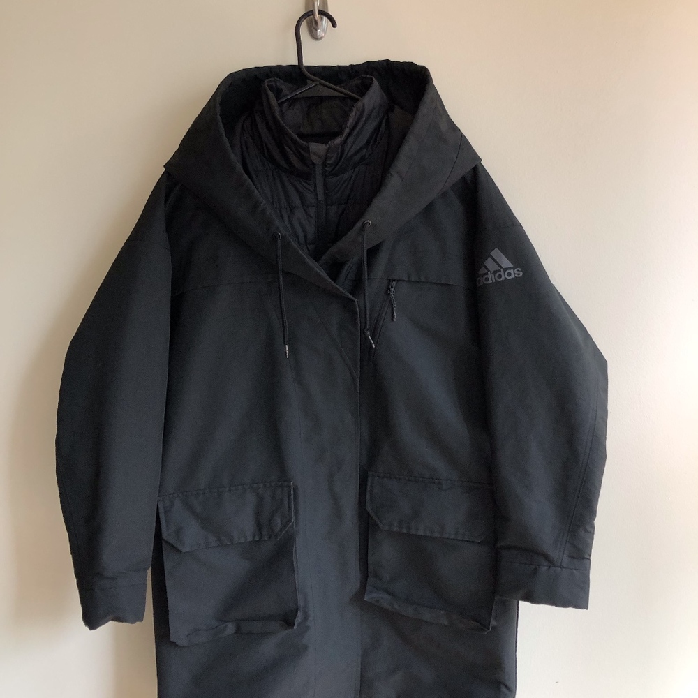 Adidas hooded Long heavy jacket "Black"